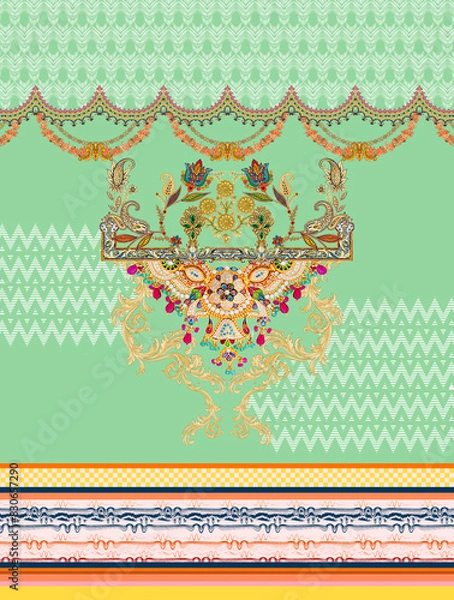 Fototapeta Digital textile flower design with beautiful background