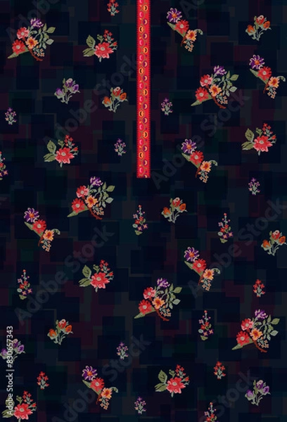 Fototapeta Digital textile flower design with beautiful background