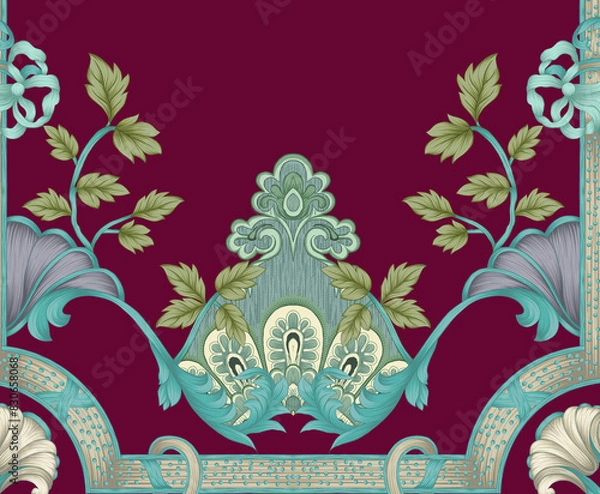 Fototapeta Digital textile flower design with beautiful background