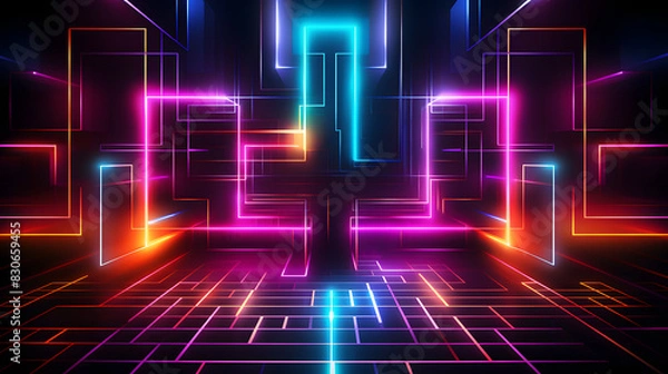 Fototapeta Digital neon lines in a retro-futuristic style graphics poster background