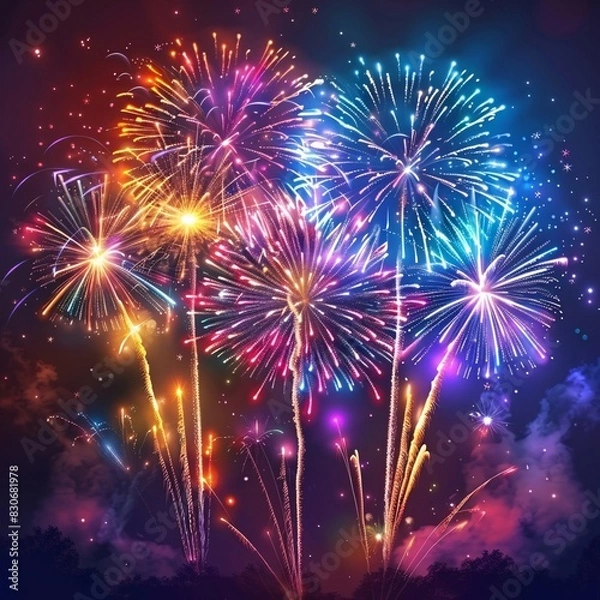 Fototapeta Vibrant Fireworks Display at Night
