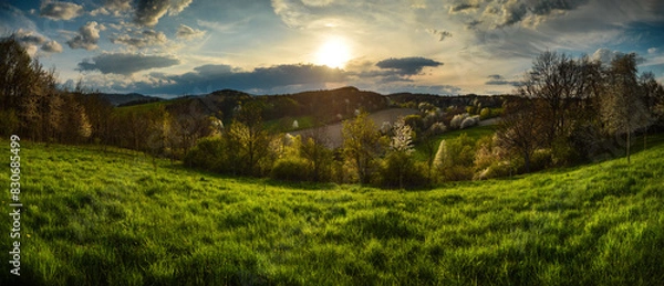 Fototapeta Spring evening landscape at Lower Silesia, Poland