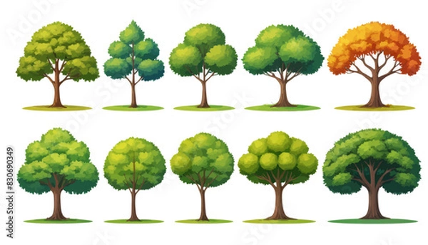 Fototapeta a set of different trees on a white background