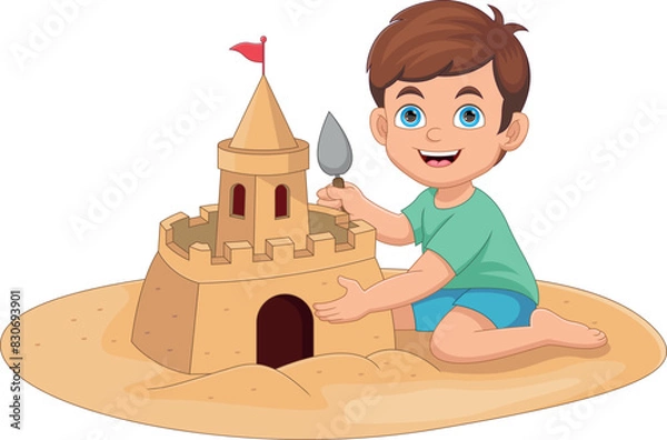 Obraz Little boy making sand castle