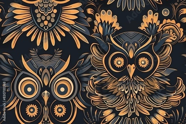 Fototapeta Seamless owl head pattern 