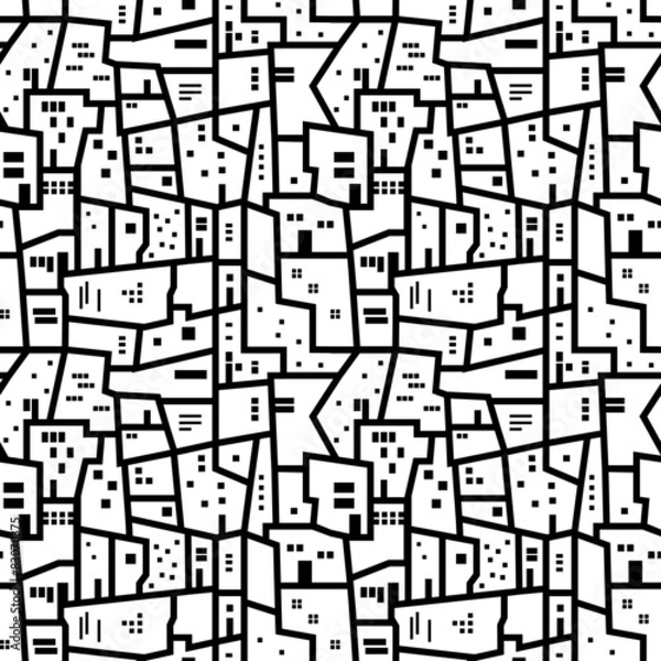 Obraz Landscape with city blocks black and white pattern
