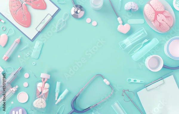 Obraz A creative layout of medical icons as background with a big copy space