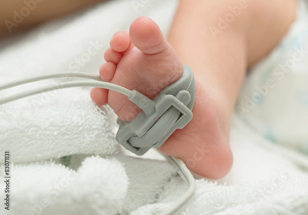 Fototapeta Pulse oximeter sensor on a baby foot