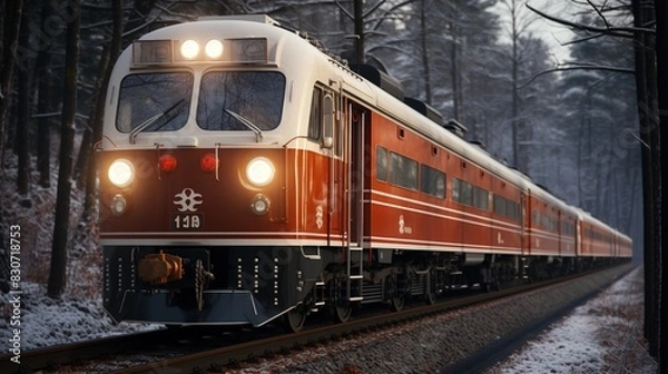 Obraz A Steam Train Chugging Through a Snow Covered Forest