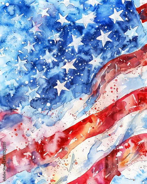 Obraz Abstract Watercolor American Flag Patriotic Background