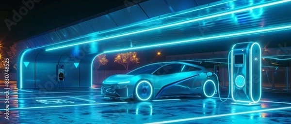 Fototapeta A surreal interpretation of an autonomous vehicle charging station
