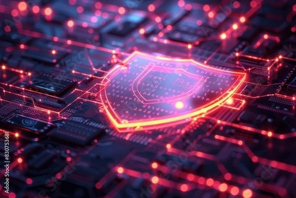 Obraz A computer chip with a red shield on it