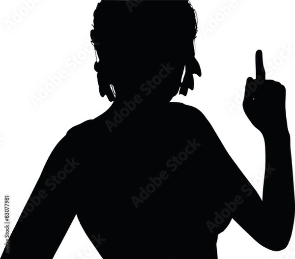 Obraz woman silhouette with hand gesture finger pointing upwards