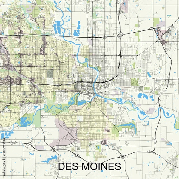 Obraz Des Moines, Iowa, United States map poster art