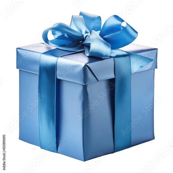 Fototapeta Blue gift box with ribbon isolated on transparent background