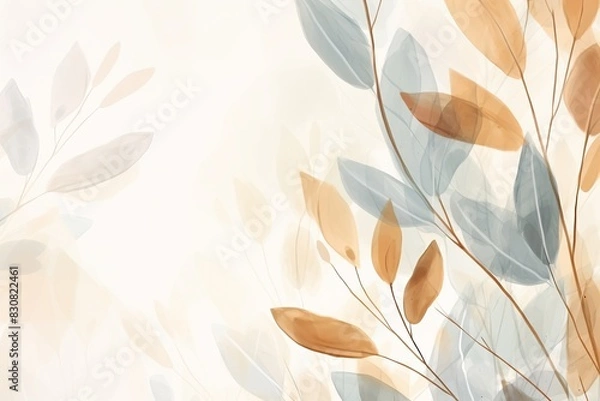 Fototapeta Abstract botanical illustration with delicate leaves in soft brown and gray shades, perfect for modern, elegant, and nature-inspired designs.