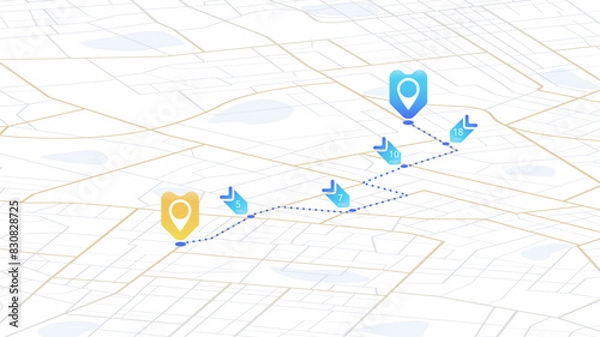 Fototapeta Illustrate navigation and map routes using location markers for city exploration and urban guidance. Online digital service for vehicle with location search. Vector Illustration