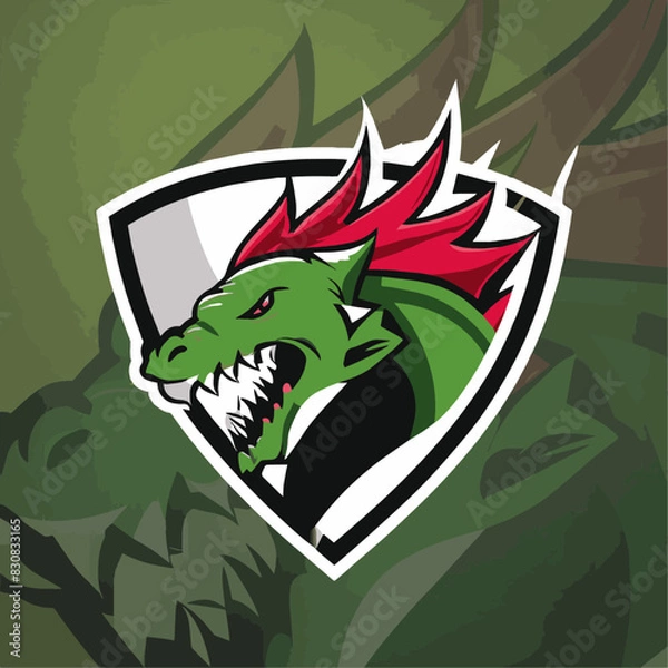 Fototapeta Create a university logo that combines a fierce dragon head and fiery flames