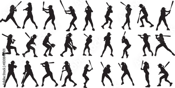 Fototapeta set of silhouettes baseball players in vector silhouettes Set of Baseball player silhouette vector, Softball silhouette collection