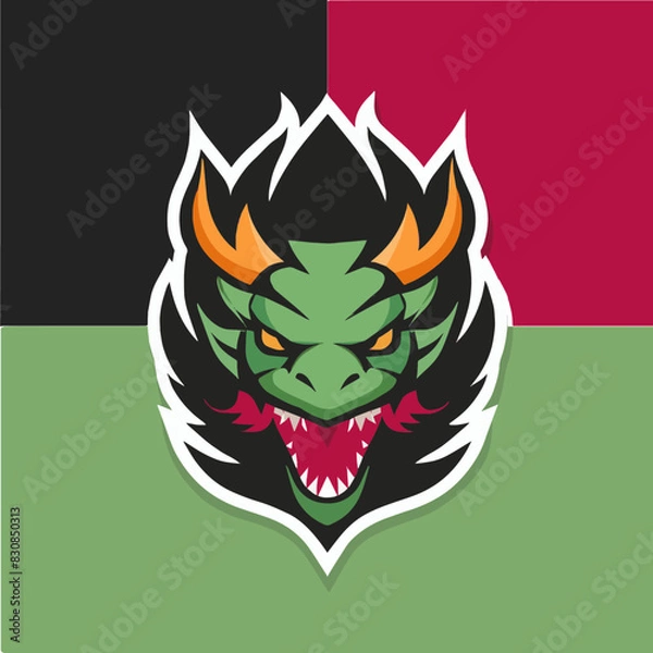 Fototapeta Create a university logo that combines a fierce dragon head and fiery flames