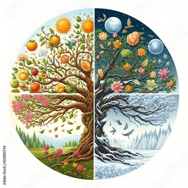 Obraz Colourful tree with four seasons