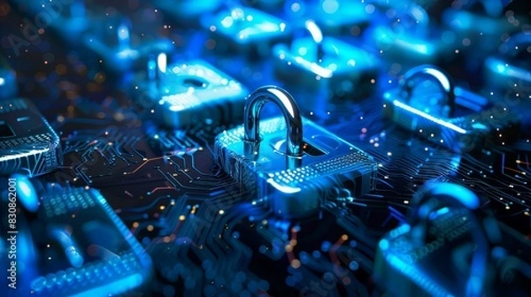 Fototapeta Cybersecurity Digital Locks on Electronic Circuit Board