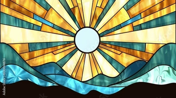 Obraz Stained Glass Window Featuring Sun Design