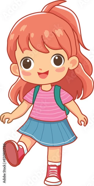 Obraz Cute little girl with backpack vector icon
