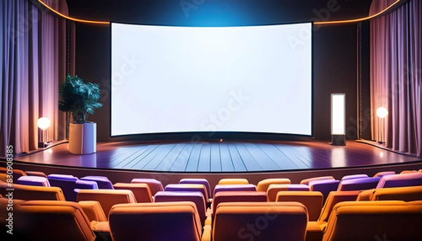 Fototapeta a mockup of a cinema screen, capturing the immersive experience of a movie theater with vibrant colors and realistic seating