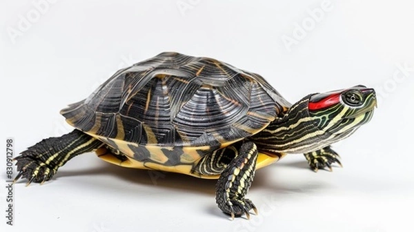 Obraz Red eared turtle on a white background