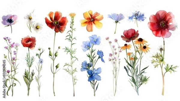 Fototapeta Vibrant Assortment of Colorful Flowers in Rustic Natural Setting Showcasing Diverse Botanical Specimens in Blooming Seasonal Glory