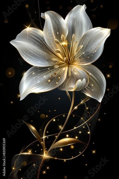 Fototapeta White Flower on Black Background