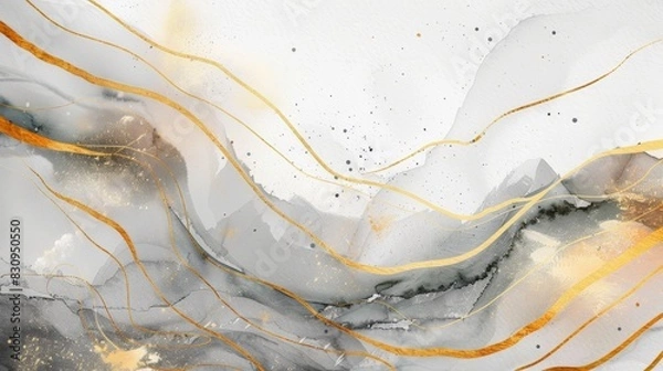 Obraz watercolor streaks with golden lines background