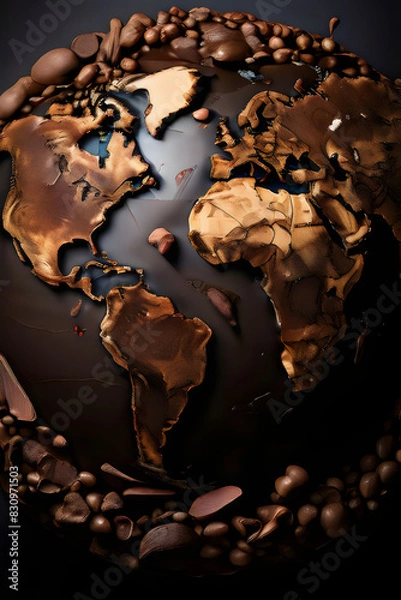 Fototapeta world map with chocolate and chips