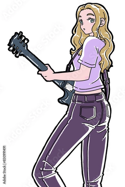 Fototapeta エレキギターを弾く女性