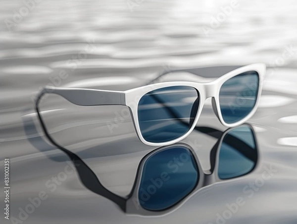 Obraz Mockup of blank white sunglasses on a reflective surface with copy space