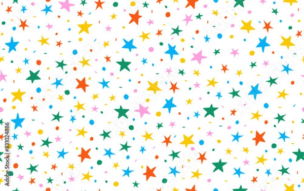 Obraz Hand drawn colorful sprinkle seamless pattern stars white background color confetti vector texture illustration for holiday birthday party, celibration