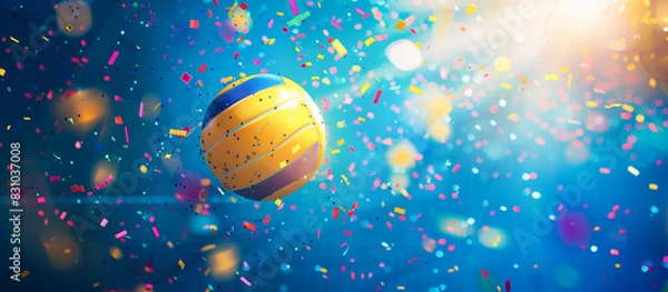 Fototapeta volleyball with confetti explosion concepr for banner background