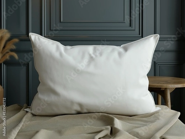 Obraz Blank white pillow mockup on a dark studio surface