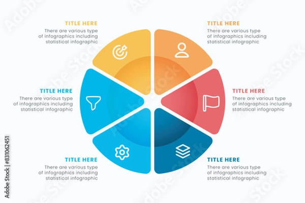 Fototapeta Minimal business circle infographic design template for cycling diagram. presentation and round chart. Business concept with 6 stages. Modern flat vector illustration for data visualization.