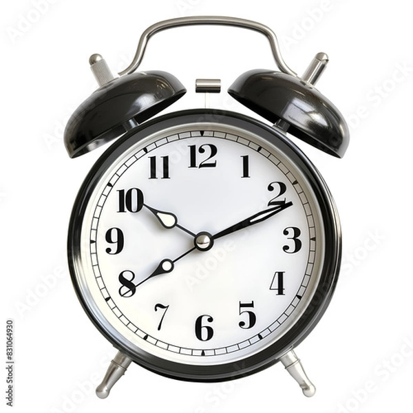 Obraz Classic Black Twin Bell Alarm Clock, Isolated on a White Background, Graphic Resource