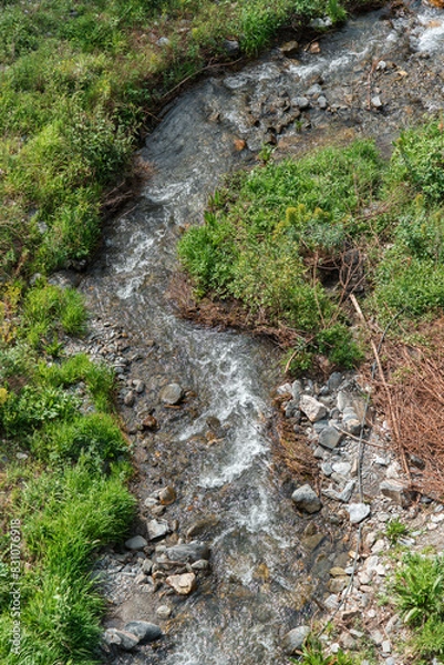 Fototapeta small stream of water running in the nature surrounded by vegetation and stones