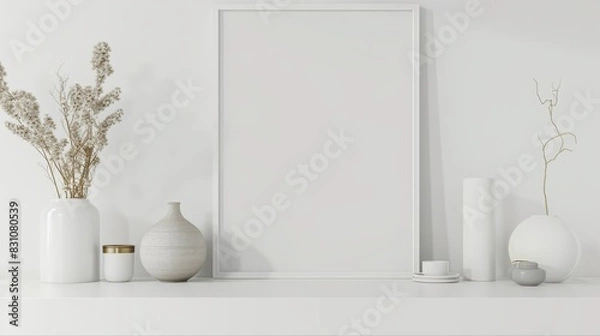 Fototapeta Minimalist White Frame Mockup with Simple Decor, Perfect for Modern and Clean Design Themes
