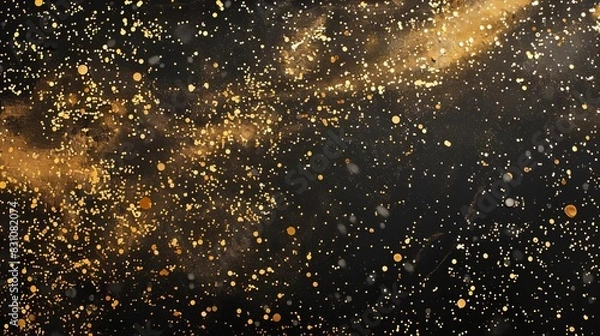 Fototapeta luxurious black and gold confetti falling on shimmering nebula star background abstract illustration