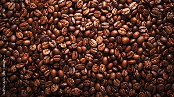 Fototapeta Aromatic Dark Brown Coffee Beans Halves Texture Background View from Above