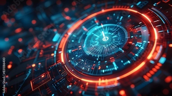 Fototapeta Abstract futuristic time concept with digital clock on dark background, glowing light effect vector illustration design.