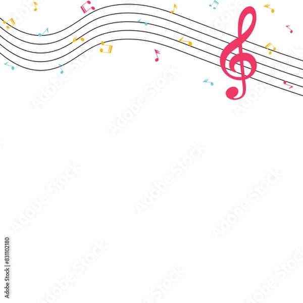 Fototapeta Abstract music notes on line wave background. Black G-clef and music notes isolated vector illustration Can be adapt to Brochure, Annual Report, Magazine, Poster, Corporate Presentation, Portfolio.
