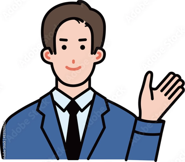 Fototapeta 笑顔で案内するスーツの男性