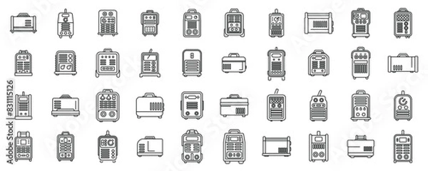 Fototapeta Welding machine icons set vector. A collection of various appliances and tools, including a toaster, oven, and microwave. The image is a collection of icons that represent different types of