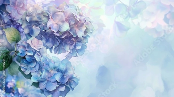 Fototapeta Hydrangea, lilac pink background, copy and text space, 16:9